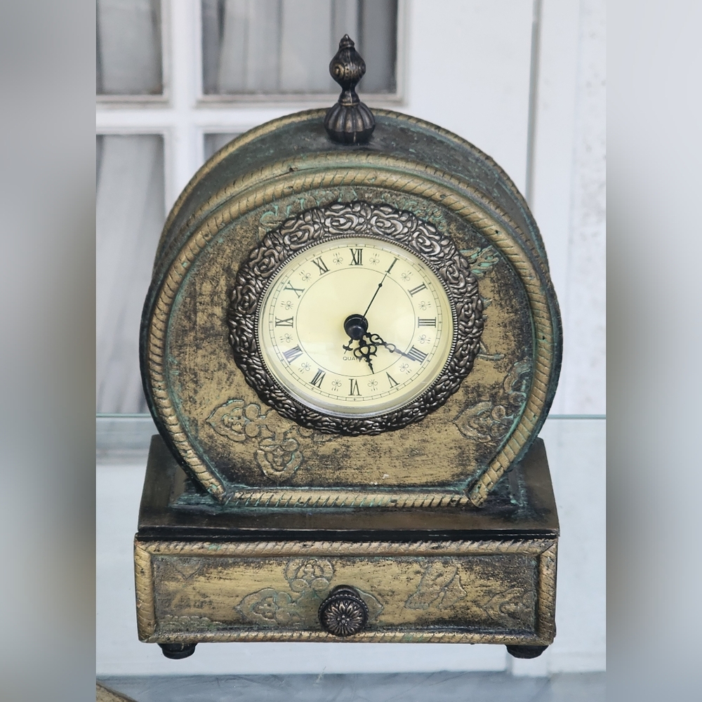 Vintage, Unique Quartz Sitting Clock With Drawer, Light Signs Of Wear, Working